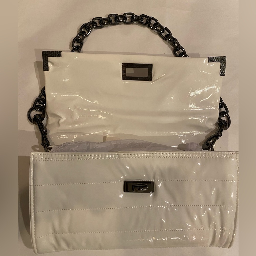 Think ROYLN The Muse White puffer chain flap baguette shoulder convertible Bag - Picture 3 of 8